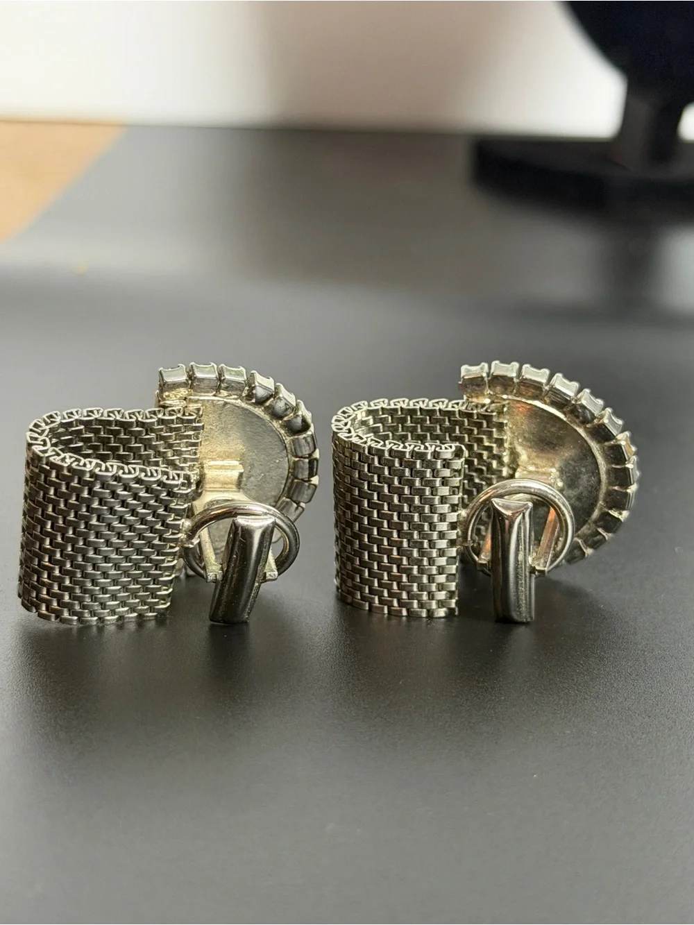 Silver-Tone cuff links with Light & Medium Blue Rhinestones